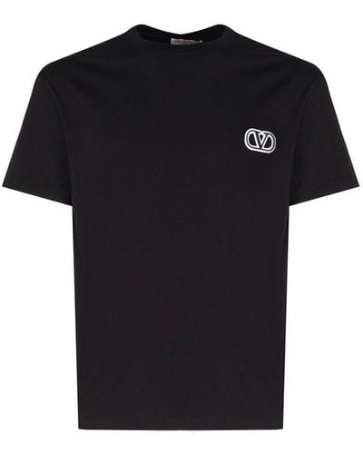 Valentino Vlogo Signature Crewneck Straight Hem T-shirt - Black