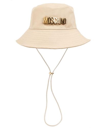 Moschino Bucket Hat With Logo, - Natural