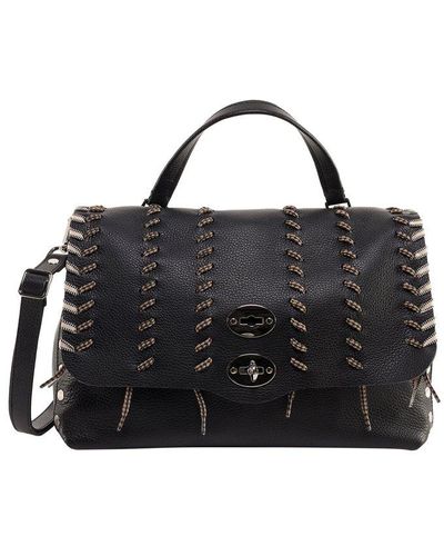 Zanellato Postina Lace-up Detailed Top Handle Bag - Black
