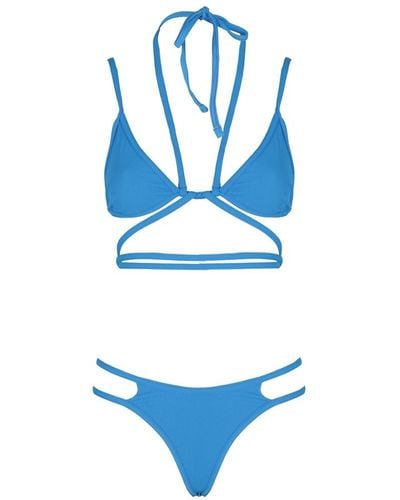ANDREA ADAMO Ribbed Wraparound Halterneck Two-piece Bikini - Blue
