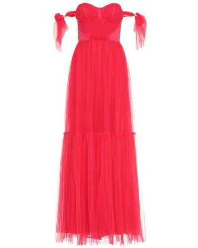 Elisabetta Franchi Carpet Pleated Tulle Dress - Red