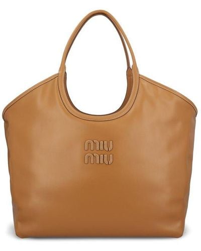 Miu Miu Logo-detailed Tote Bag - Brown