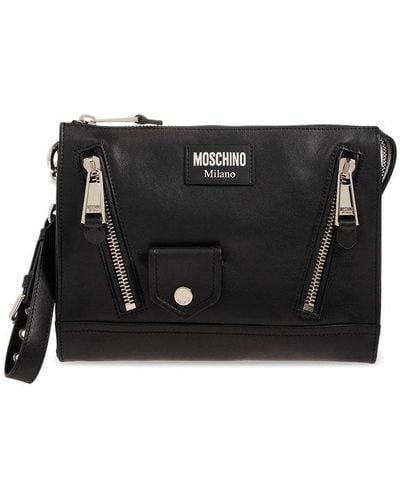 Moschino Zip Detailed Clutch Bag - Black