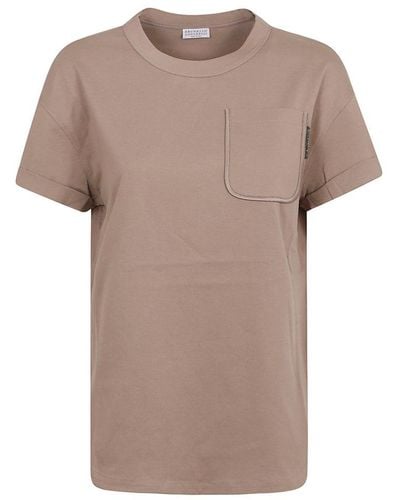 Brunello Cucinelli Jewel Detailed Crewneck T-shirt - Brown