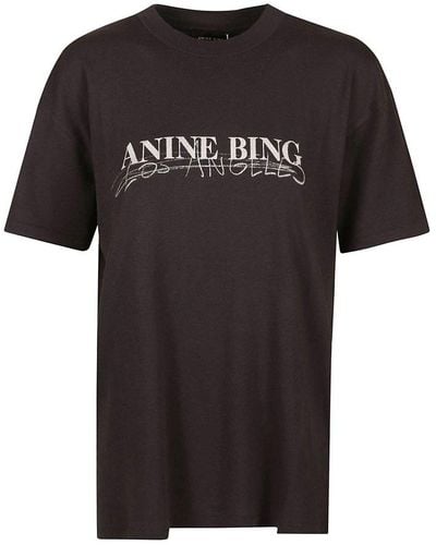 Anine Bing Walker Text Printed Crewneck T-shirt - Black