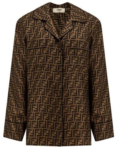 Fendi Silk Shirt With All-over Ff Motif - Brown