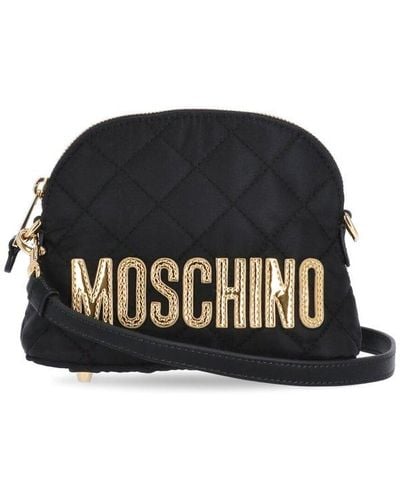 Moschino Logo Embroidered Quilted Shoulder Bag - Black