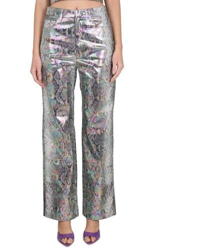 ROTATE BIRGER CHRISTENSEN Snake Pu Straight Trousers Silver Holographic - Grey