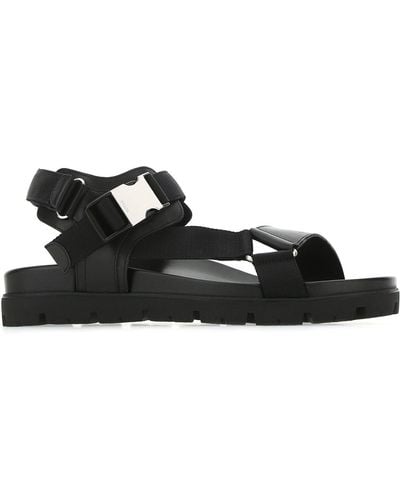Prada Leather And Woven Tape Sandals - Black