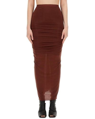 Rick Owens Shrimp Ruched Maxi Skirt - Red