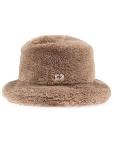 Ganni Fluffy Bucket Hat, - Natural
