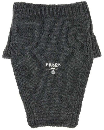 Prada Logo-embroidered Knitted Neck Warmer - Grey
