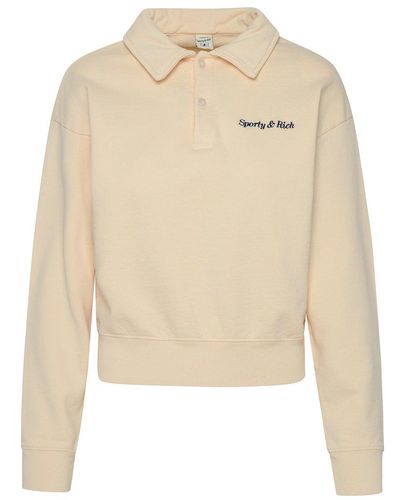 Sporty & Rich Logo Embroidered Buttoned Sweater - Natural