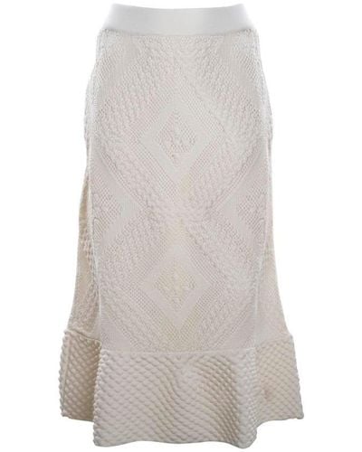 Jil Sander Cotton Skirt With Macramé Effect Geometric Pattern - White