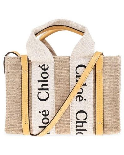 Chloé Woody Logo Printed Mini Tote Bag - Metallic