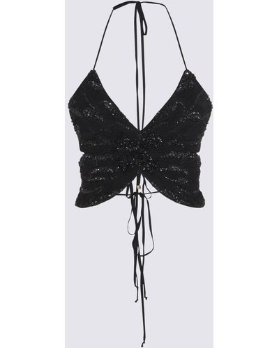 Blumarine Sequin-embellished V-neck Butterfly Top - Black