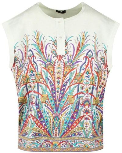Etro Graphic Printed Cap-sleeved T-shirt - White