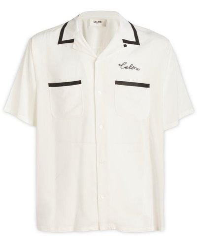 Celine Logo Detailed Short-sleeved Shirt - White
