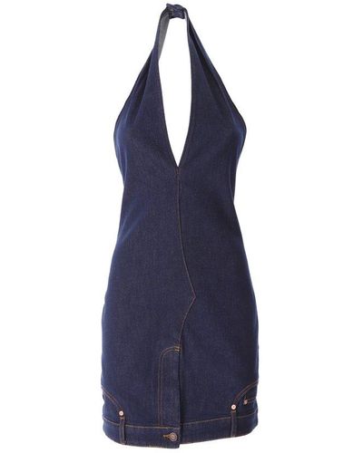 Moschino Jeans V-neck Halterneck Mini Dress - Blue