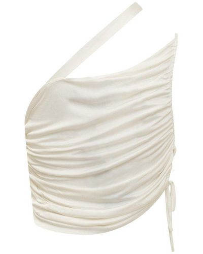ANDREA ADAMO Single-strap Gathered Sleeveless Tank Top - White