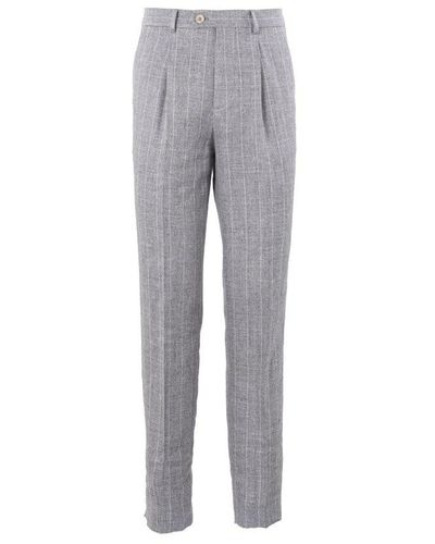 Brunello Cucinelli Stripe Detailed Tailored Trousers - Grey
