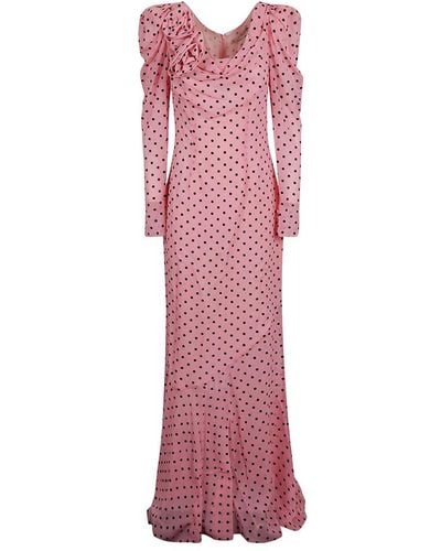 Alessandra Rich Polka Dot Printed Flared Midi Dress