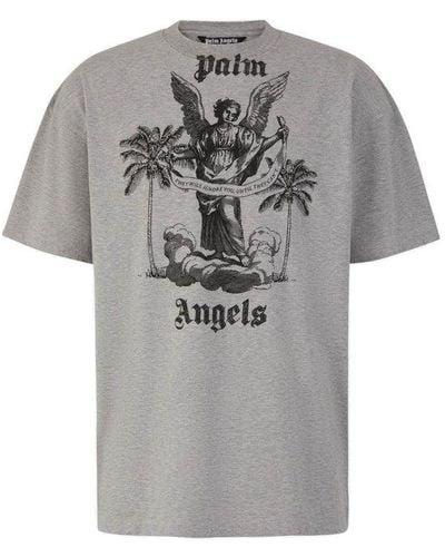 Palm Angels Logo Cotton T-shirt - Gray