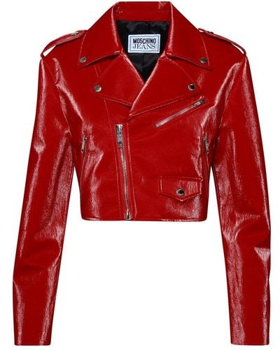 Moschino Jeans Zipped Cropped Biker Jacket - Red