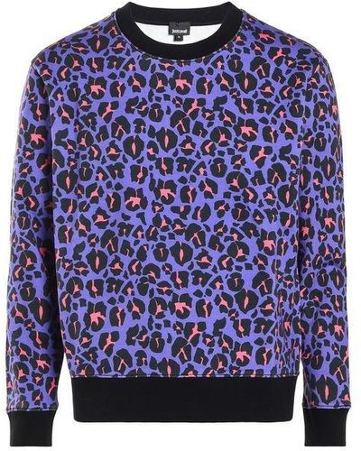 Just Cavalli Leopard Print Crewneck Sweater - Blue