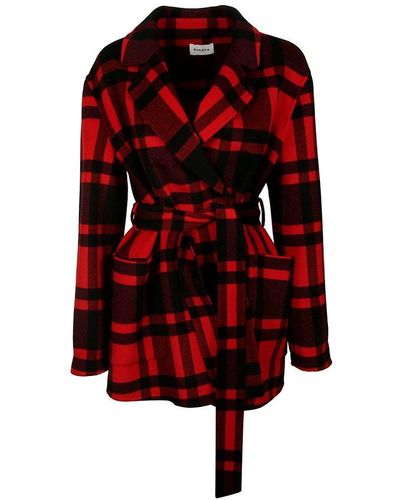 P.A.R.O.S.H. Checked Belted Coat - Red