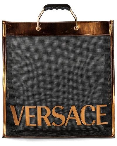 Versace Logo-patch Sheer Top Handle Bag - Black