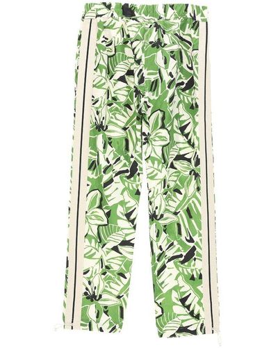 Palm Angels Macro Hibiscus Stripped Trousers - Green