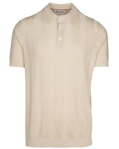 Brunello Cucinelli Henley Collared Knit Polo Shirt - Natural
