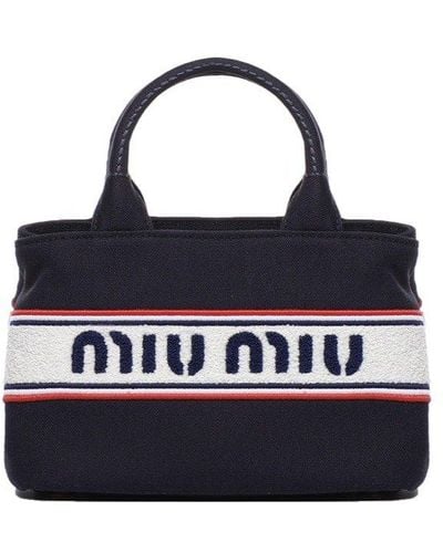 Miu Miu Logo Flocked Top Handle Bag - Blue