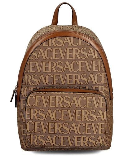Versace Allover Logo Printed Backpack - Brown