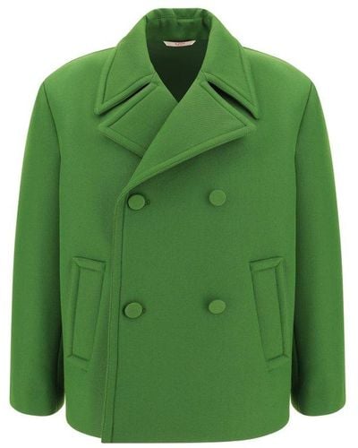 Valentino Double-breasted Long-sleeved Peacoat - Green