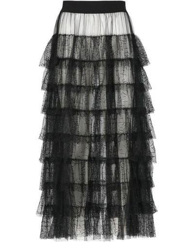 Uma Wang Gram Lace Flounce Detailed Midi Tulle Skirt - Black