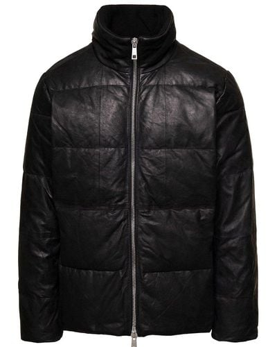 Giorgio Brato High-neck Zipped Leather Down Jacket - Black
