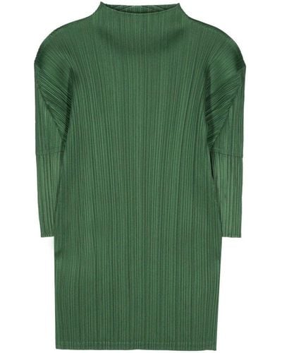 Pleats Please Issey Miyake Monthly Colors February Drop-shoulder Mini Dress - Green