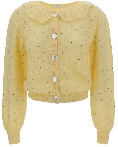 Alessandra Rich Embellished Knitted Cardigan - Yellow