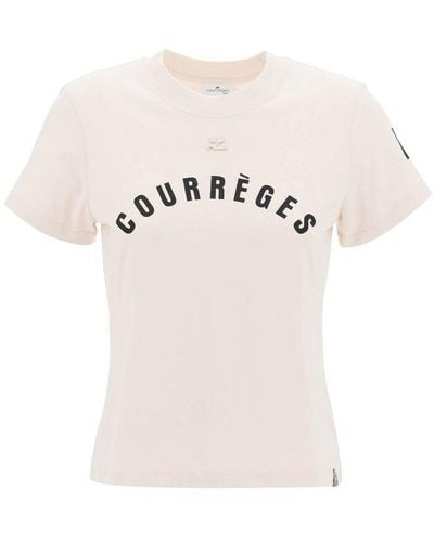 Courreges Logo Printed Crewneck T-shirt - White