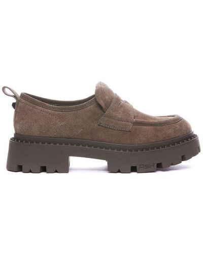 Ash Rounded Toe Platform Loafers - Brown