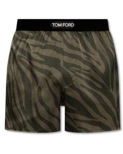 Tom Ford Logo Waistband Zebra Printed Boxers - Green