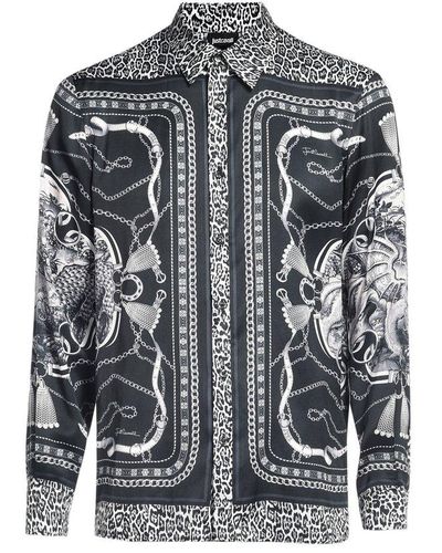 Just Cavalli Leopard-printed Long-sleeved Buttoned Shirt - Gray