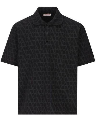 Valentino Toile Iconographe Straight Hem Polo Shirt - Black