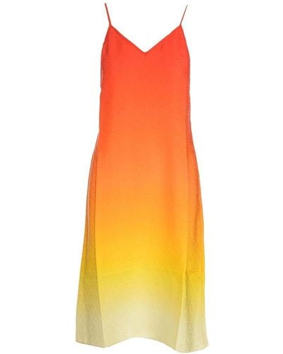 Casablanca Gradient Effect V-neck Midi Slip Dress - Orange