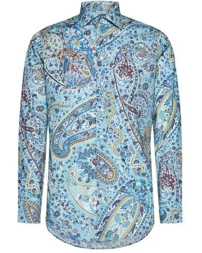 Etro Paisley Printed Long-sleeved Shirt - Blue