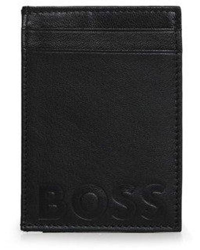 BOSS Logo Embossed Credit Card Holder - Black