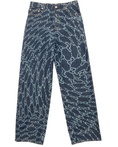 Gucci Wavy GG Laser Print Denim Pants - Blue