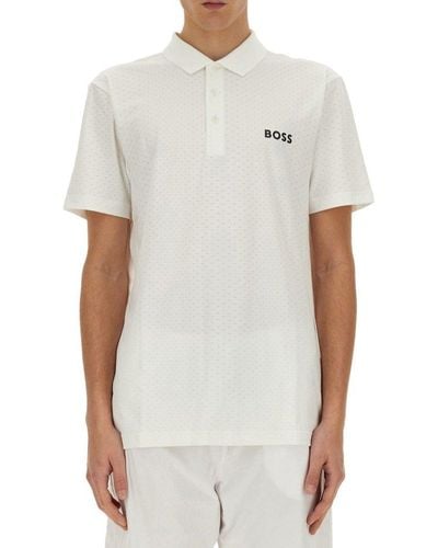 BOSS Logo Printed Degrade-jacquard Polo Shirt - White